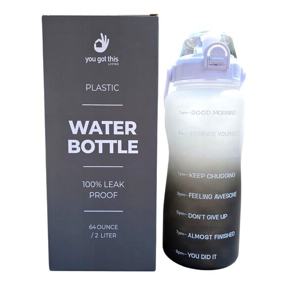 64oz Motivational Water Bottle w/ Time Marker Gym Sports Hydration BPA-Free YGT - Picture 1 of 13